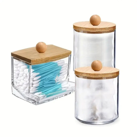 3-Piece Swab & Cotton Pad Organizer – Bamboo Lids