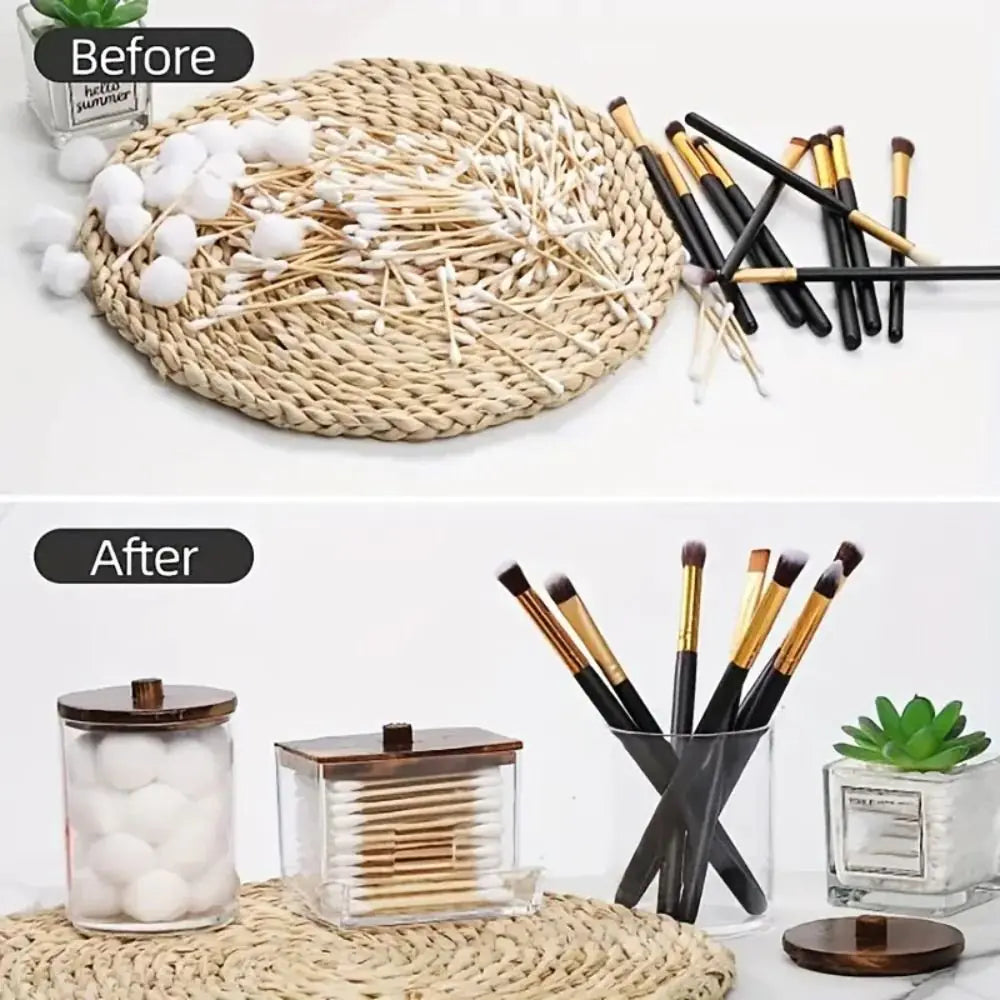 3-Piece Swab & Cotton Pad Organizer – Bamboo Lids